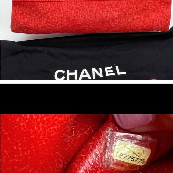 ❤️❤️Chanel❤️❤️ Red Caviar Leather Camellia Flower Accordion Chain Bag Matching P - Picture 8 of 9
